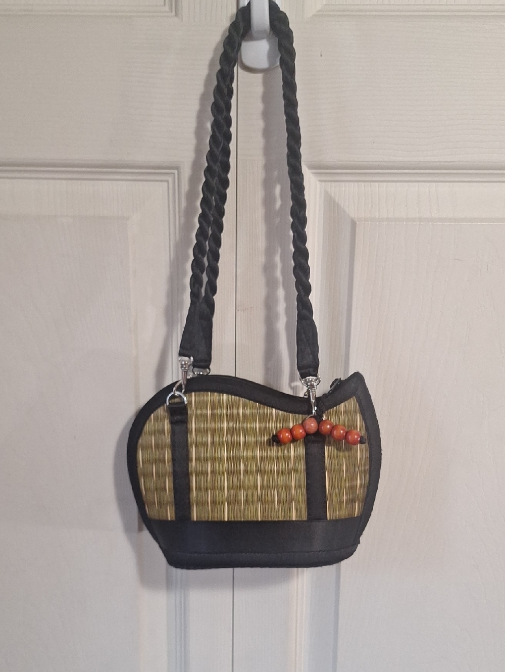 Baskets Of Cambodia Woven Mini Shoulder Bag - Black / Green Grass Straw